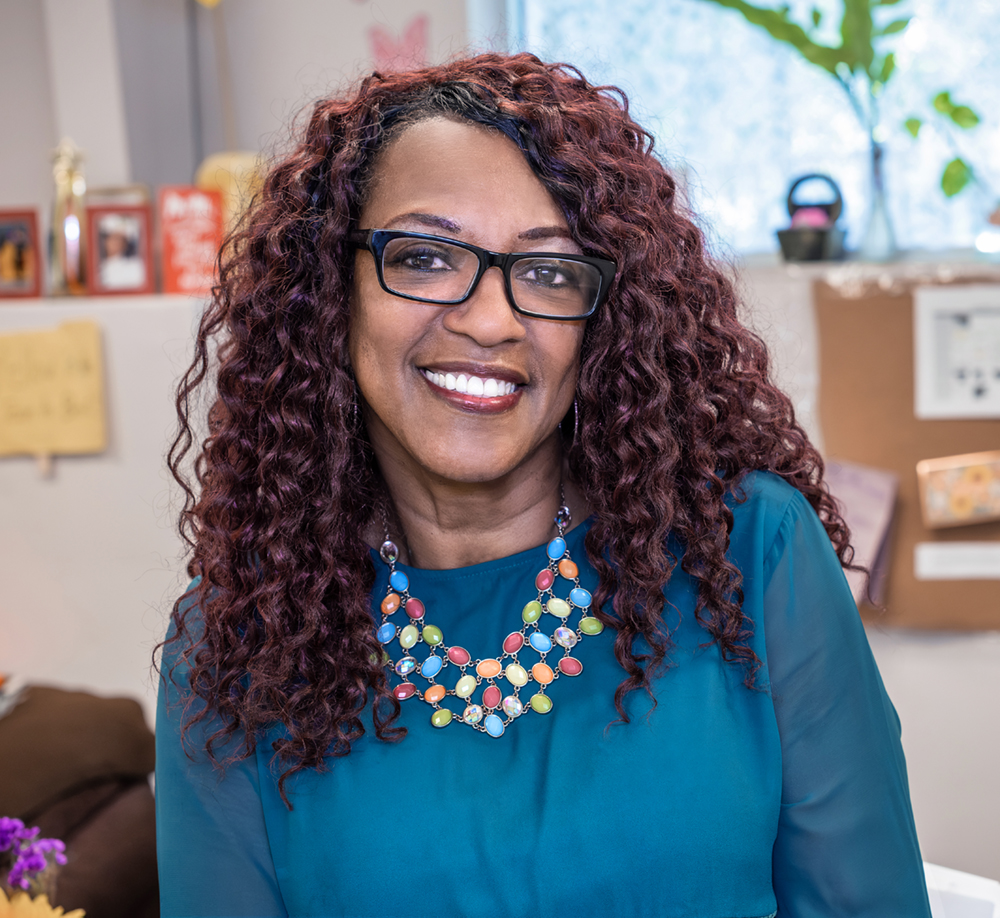 Woman smiling in office environment